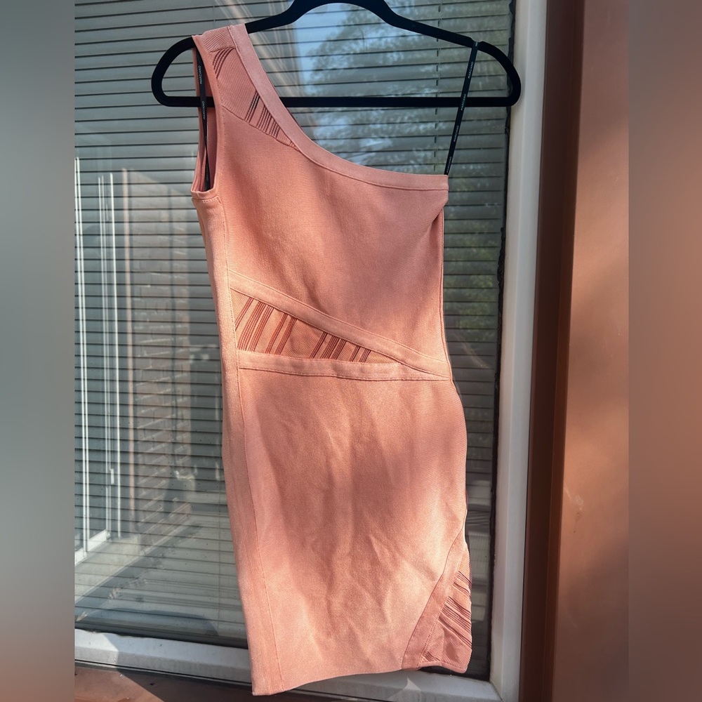 Marciano Light Orange Shimmery Blush One-Shoulder Dress